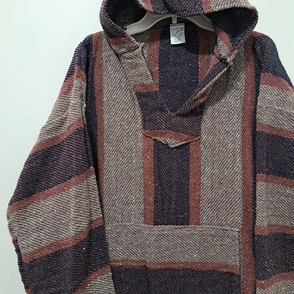 Mexport Hippie Ethnic Pullover Woven Grunge Y2K Hoodie Sweater XL Multi-Color